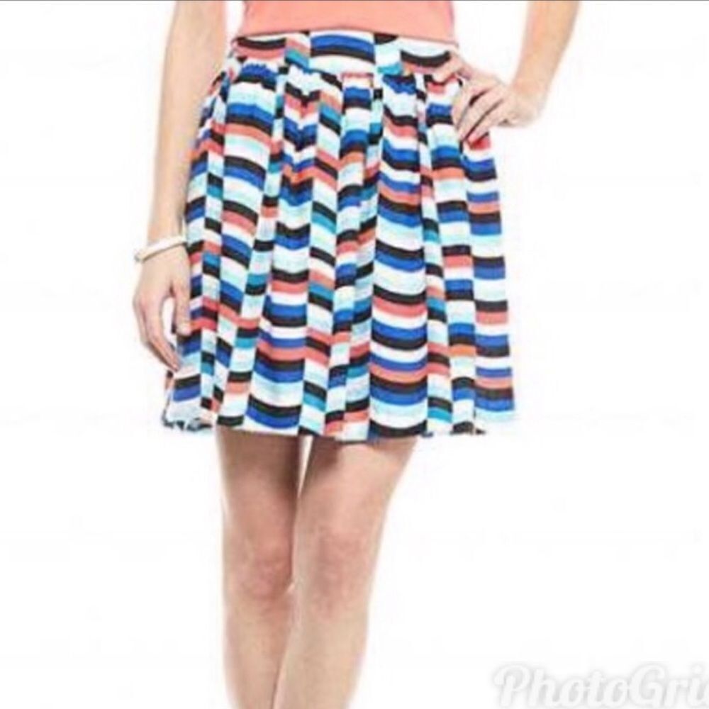 Striped Linen Mini Skirt Full Gathered Nautical Navy Coral Plus Size 16 New